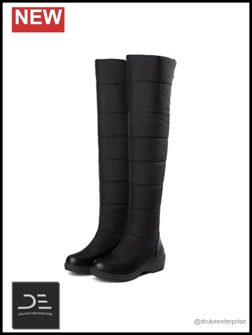 Waterproof Over Knee Snow Boots Fur Lining Chunky Heel Zip